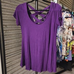 Rags & Couture XL Purple Scoop Neck Blouse with Criss Cross Back